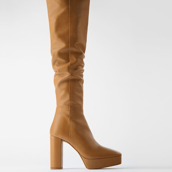 tan leather knee boots uk